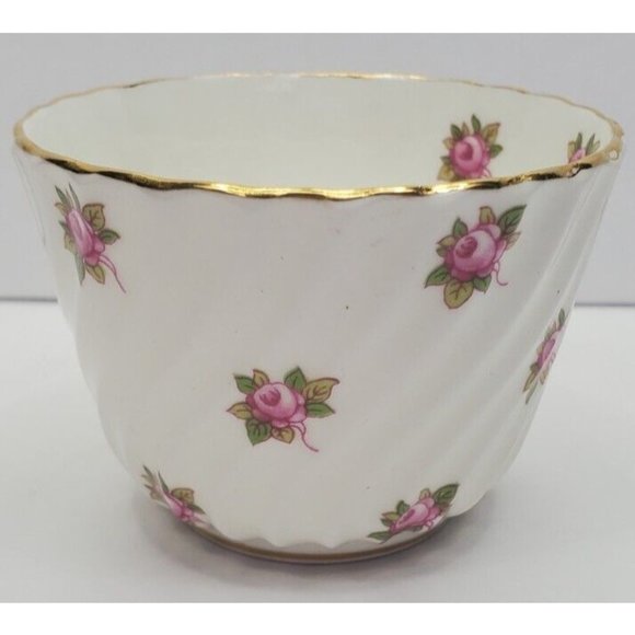 Vtg Ansley Bone China Pudding Cup Pink Roses England Gold Rim Wave Design - Picture 4 of 11